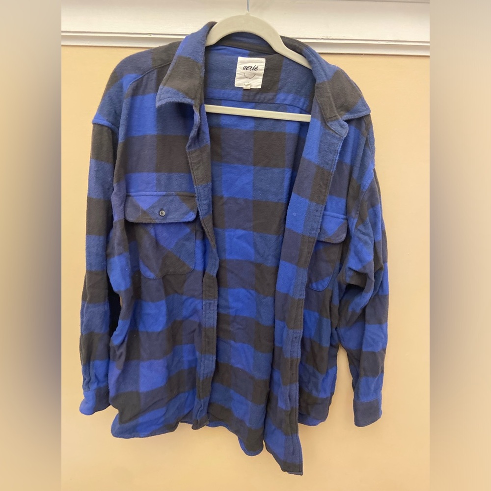 Aerie Women’s Blue and Black Plaid Shirt Jacket